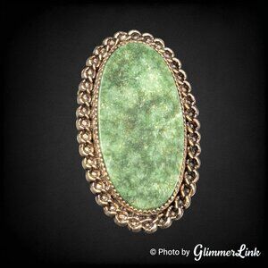 Vintage Catamore 12KT Gold Filled Jade Oval Ornate Trim Brooch Pin